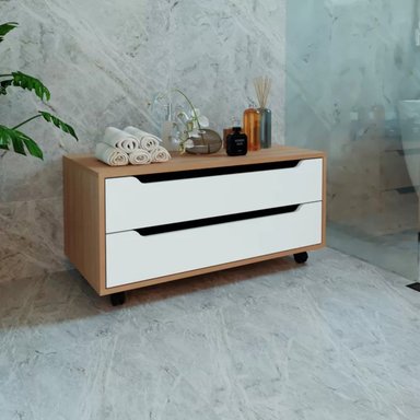 CÓMODA DE BAÑO CAROLINE CON RUEDAS 2 CAJONES TU MESITA COLOR BLANCO/HAYA