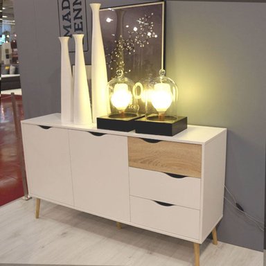 CÓMODA LARGA MATILDE 2 PUERTAS 3 CAJONES TU MESITA COLOR BLANCO/DUNA