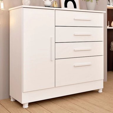 CÓMODA CLÁSICA CHICAGO 4 CAJONES 1 PUERTA TU MESITA COLOR BLANCO
