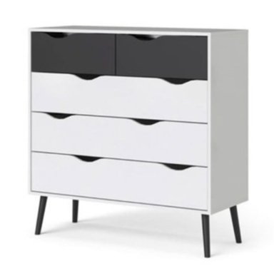 CÓMODA CLÁSICA MATILDE 5 CAJONES COLOR BLANCO/NEGRO TU MESITA