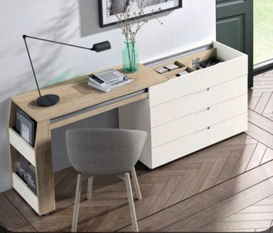 CÓMODA CON ESCRITORIO EXTENSIBLE MODERNA RUNRUN BLANCO