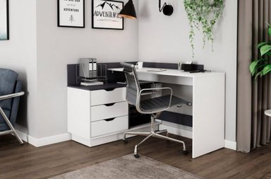 ESCRITORIO ESQUINERO MODERNO WILDE BLANCO/NERGRO