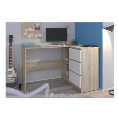 ESCRITORIO EN L CLÁSICO TU MESITA CENTURY COLOR DUNA/BLANCO 3 CAJONES