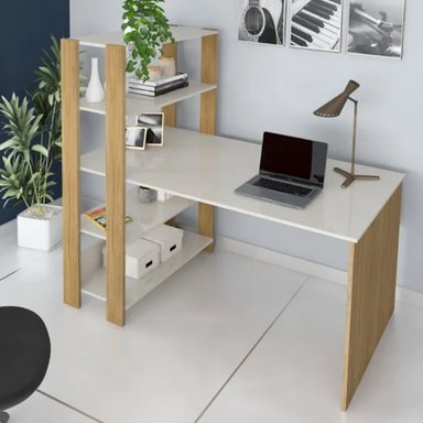 ESCRITORIO MODERNO CON ESTANTES ENZO BLANCO/DUNA