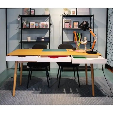 ESCRITORIO VINTAGE 3 CAJONES TULIO COLOR BLANCO/DUNA TU MESITA