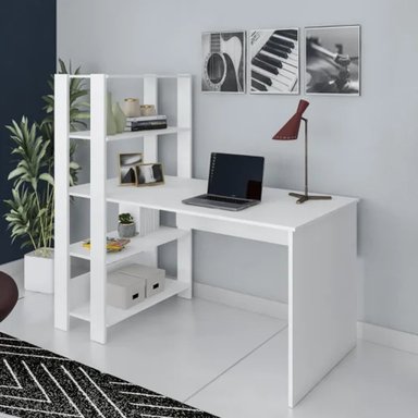 ESCRITORIO MODERNO CON ESTANTES ENZO BLANCO