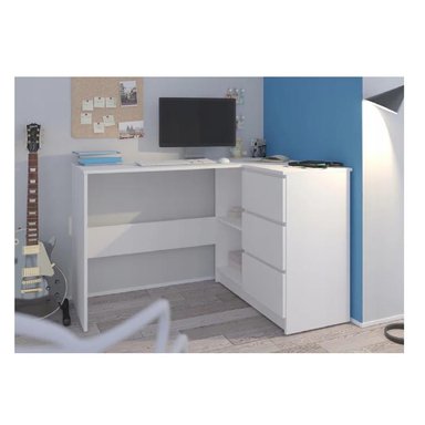 ESCRITORIO EN L CLÁSICO TU MESITA CENTURY COLOR BLANCO 3 CAJONES