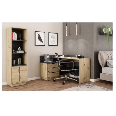 ESCRITORIO CLÁSICO EN L TU MESITA ROMEUS COLOR DUNA/NEGRO 3 CAJONES