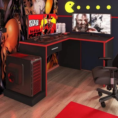 ESCRITORIO GAMER EN L FEDE 152CM NEGRO