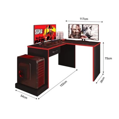 ESCRITORIO GAMER EN L FEDE 152CM NEGRO - 2
