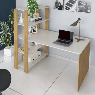 ESCRITORIO MODERNO CON ESTANTES JESÚS COLOR DUNA/BLANCO TU MESITA