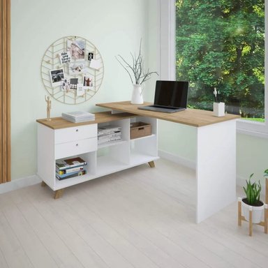 ESCRITORIO EN L CON ORGANIZADOR BORICUA COLOR BLANCO/ROBLE TU MESITA - 2