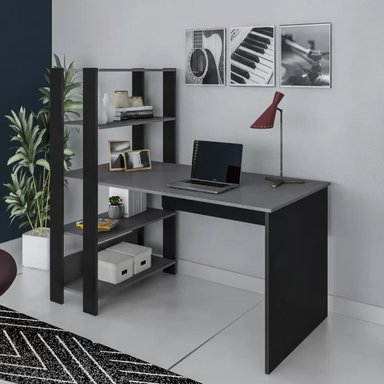 ESCRITORIO MODERNO CON ESTANTES JESÚS COLOR NEGRO/GRIS TU MESITA