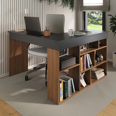 ESCRITORIO CON LIBRERO FLORIDA COLOR NEGRO/MARRÓN TU MESITA