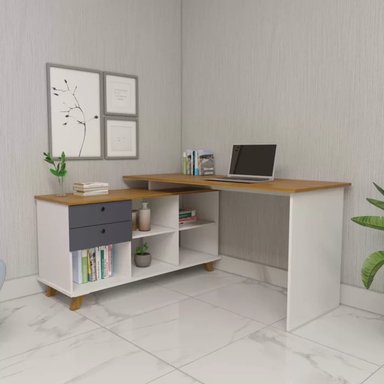 ESCRITORIO EN L CON ORGANIZADOR BORICUA COLOR BLANCO/ROBLE/GRIS TU MESITA