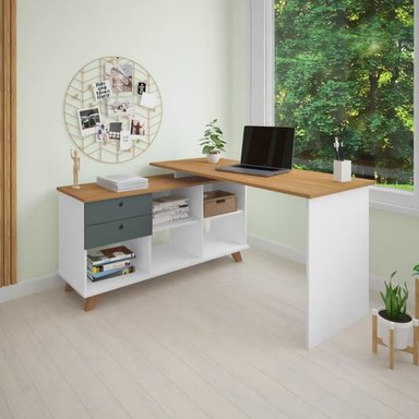 ESCRITORIO EN L CON ORGANIZADOR BORICUA COLOR BLANCO/ROBLE/GRIS TU MESITA - 2