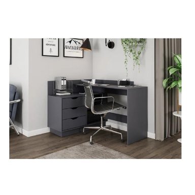 ESCRITORIO CLÁSICO EN L TU MESITA ROMEUS COLOR GRIS OSCURO 3 CAJONES