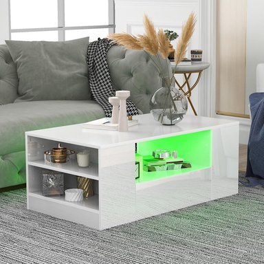 MESA DE CENTRO TU MESITA MISTIC LUZ LED 1 CAJÓN COLOR BLANCO