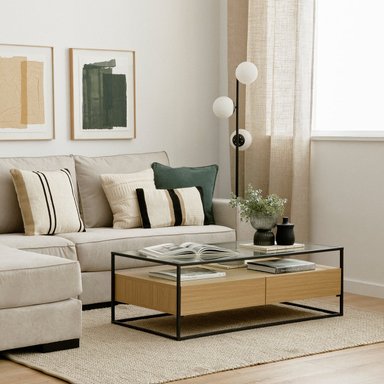 MESA DE CENTRO INDUSTRIAL 2 CAJONES MANILA COLOR DUNA TU MESITA