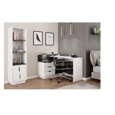 ESCRITORIO CLÁSICO EN L TU MESITA ROMEUS COLOR BLANCO/NEGRO 3 CAJONES