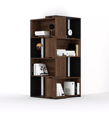 LIBRERO ESQUINERO MARSHALL COLOR NEGRO/MARRÓN TU MESITA