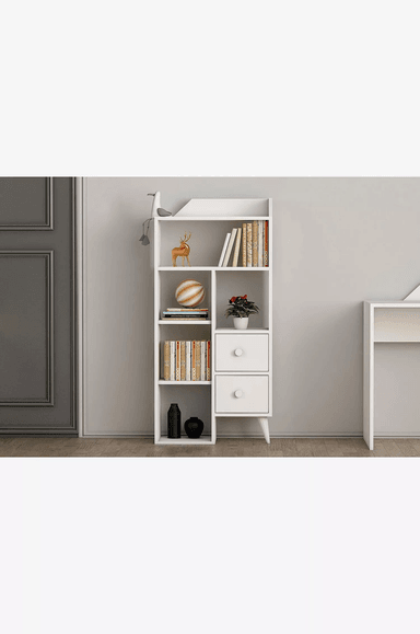 LIBRERO MODERNO VALLEJO CON REPISAS 2 CAJONES TU MESITA COLOR BLANCO