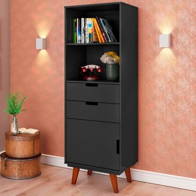 ESTANTE JUVENIL PARIS COLOR NEGRO 1 PUERTA 2 CAJONES TU MESITA