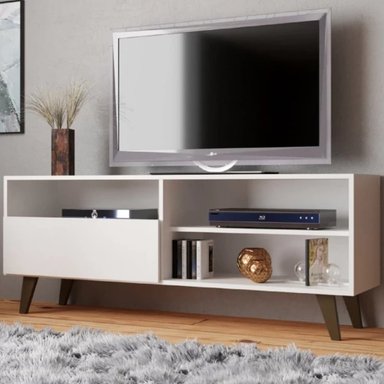 MESA ESTANTE PARA TV CARVALLO COLOR BLANCO 1 PUERTA TU MESITA