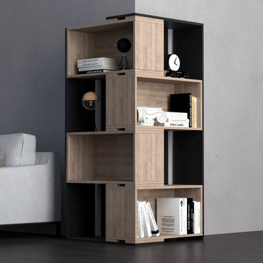 LIBRERO ESQUINERO MARSHALL COLOR MACADAMIA/NEGRO TU MESITA