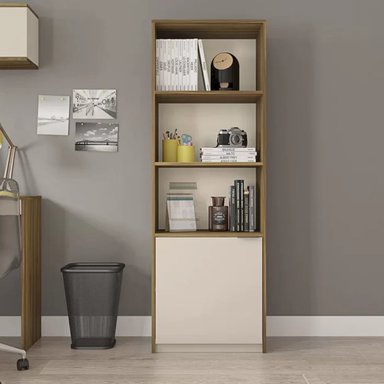 LIBRERO MINIMALISTA NAVARRA COLOR MARRÓN/BLANCO TU MESITA 1 PUERTA