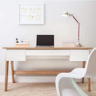 ESCRITORIO CONTEMPORÁNEO HANS COLOR BLANCO/MARRÓN TU MESITA 3 CAJONES