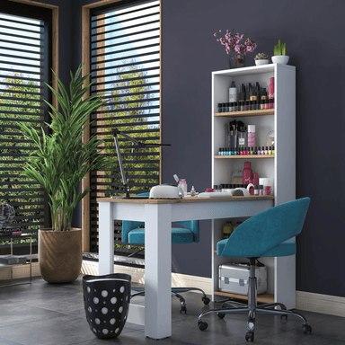 ESCRITORIO CON LIBRERO FONSECA COLOR BLANCO/MARRÓN TU MESITA