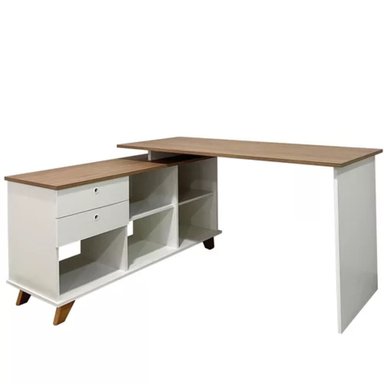 ESCRITORIO MODERNO EN L + 2 CAJONES ALANA COLOR BLANCO/HAYA TU MESITA - 2