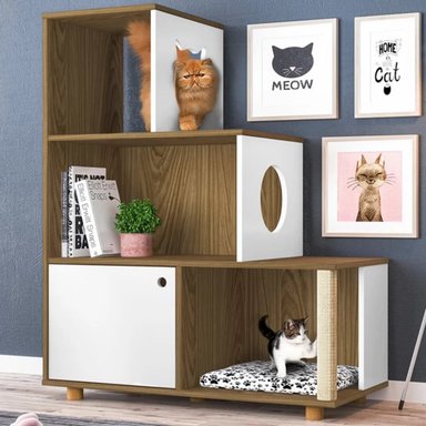 ESTANTE MODERNO SIAMÉS IDEAL PARA MASCOTAS COLOR MARRÓN/BLANCO TU MESITA