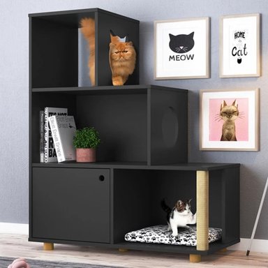 ESTANTE MODERNO SIAMÉS IDEAL PARA MASCOTAS COLOR NEGRO TU MESITA