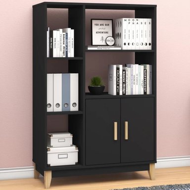 LIBRERO MODERNO ALLENDE COLOR NEGRO 2 PUERTAS TU MESITA