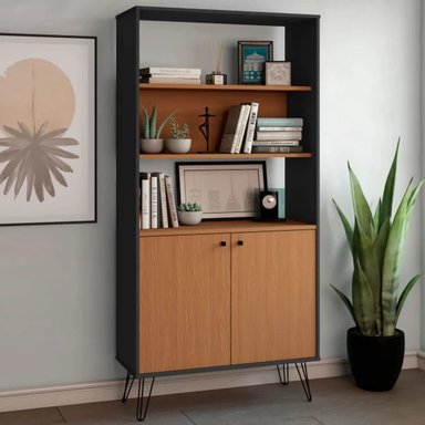 LIBRERO CLÁSICO ALBERT 2 PUERTAS COLOR NEGRO/MARRÓN TU MESITA