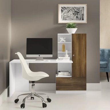 ESCRITORIO CON ARMARIO LAMAS COLOR BLANCO/MARRÓN 2 PUERTAS TU MESITA