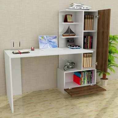 ESCRITORIO CON ARMARIO LAMAS COLOR BLANCO/MARRÓN 2 PUERTAS TU MESITA - 2
