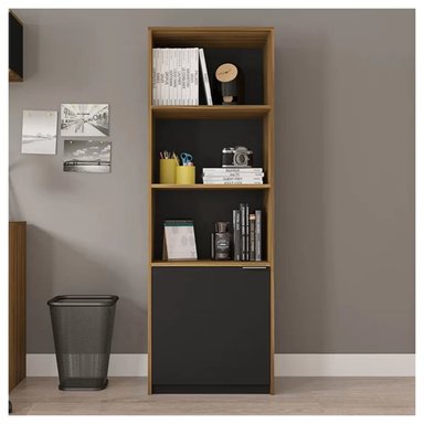 LIBRERO MINIMALISTA NAVARRA COLOR MARRÓN/NEGRO TU MESITA 1 PUERTA