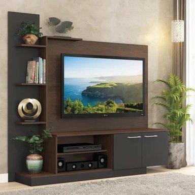 ESTANTE PARA TV MODERNO JANEIRO CON COMPARTIMIENTOS Y 2 PUERTAS MARRÓN/NEGRO