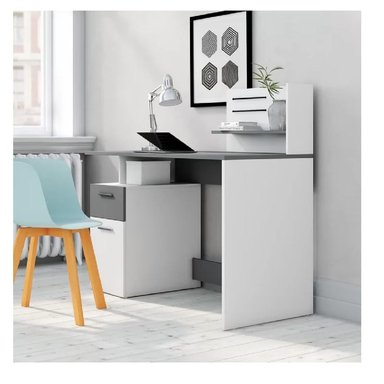 ESCRITORIO CONTEMPORÁNEO TU MESITA PATERSON COLOR BLANCO/GRIS 1 PUERTA 1 CAJÓN