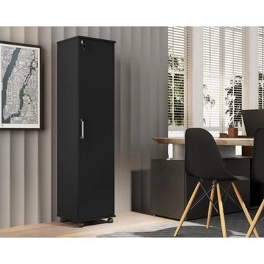 ESTANTE VERTICAL MULTIUSOS CON RUEDAS Y LLAVE PEYTON COLOR NEGRO TU MESITA