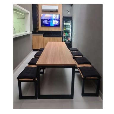 MESA INDUSTRIAL LARGA TU MESITA RONDON COLOR HAYA MAS 4 BANCAS - 2