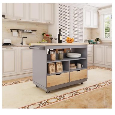 ISLA DE COCINA CON RUEDAS TU MESITA NAZCA MELAMINA 18MM COLOR GRIS/DUNA