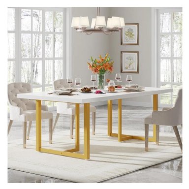 MESA DE COMEDOR CLÁSICA TU MESITA LUANA COLOR BLANCO/DORADO