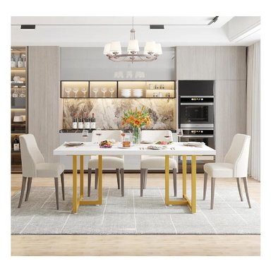 MESA DE COMEDOR CLÁSICA TU MESITA LUANA COLOR BLANCO/DORADO - 2