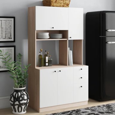 MUEBLE PARA MICROONDAS CON ORGANIZADOR PASCUAL COLOR BLANCO/DUNA TU MESITA