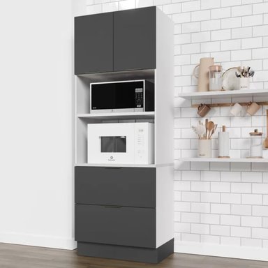 MUEBLE PARA MICROONDAS MILTON COLOR BLANCO/NEGRO 2 PUERTAS 2 CAJONES TU MESITA