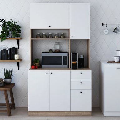 MUEBLE DE COCINA MULTIUSOS TAMARA COLOR BLANCO/MARRÓN 3 CAJONES 4 PUERTAS TU MESITA